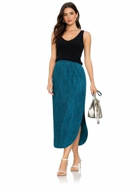 Anthro Sabina Musayev Teal Crinkle Midi Skirt Elastic Waist Flowy Boho Size M